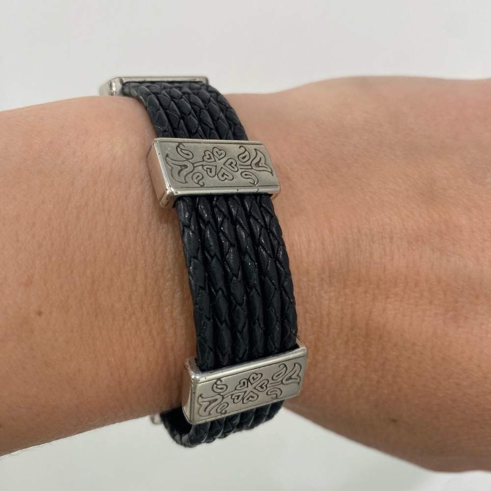 Brighton Black Braided Leather Bracelet with Silver Accents